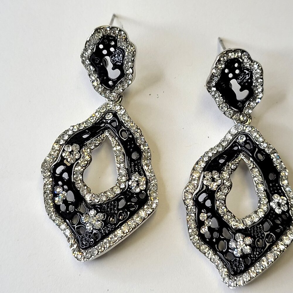Silver and Black Rhinestone Earrings